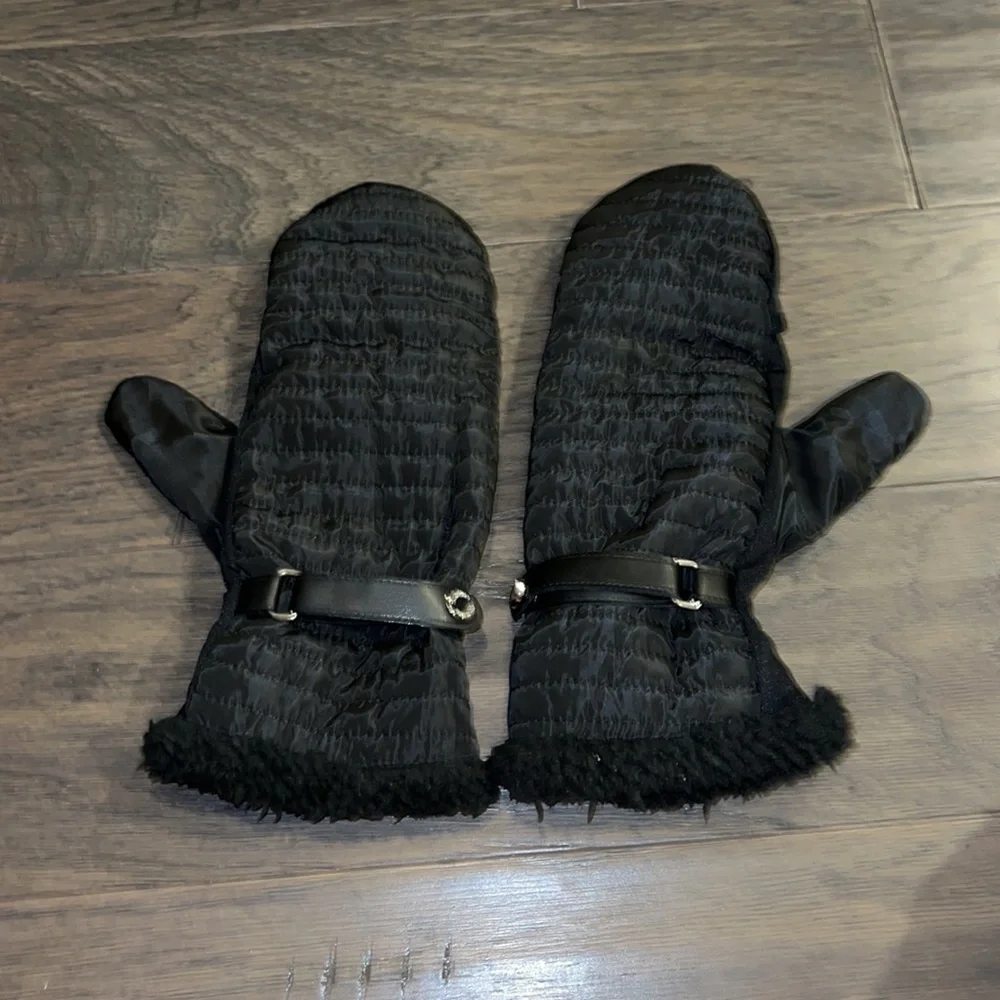CALVIN KLEIN Black stitched Fleece Lined new Women's Mittens Mitts L/XL glovess